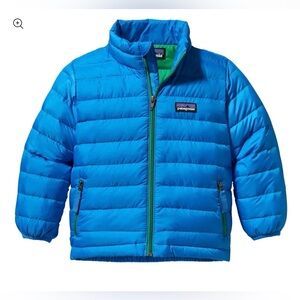 Patagonia Baby Down Sweater Blue Puffer Jacket with Green Zippers 3-6 Months